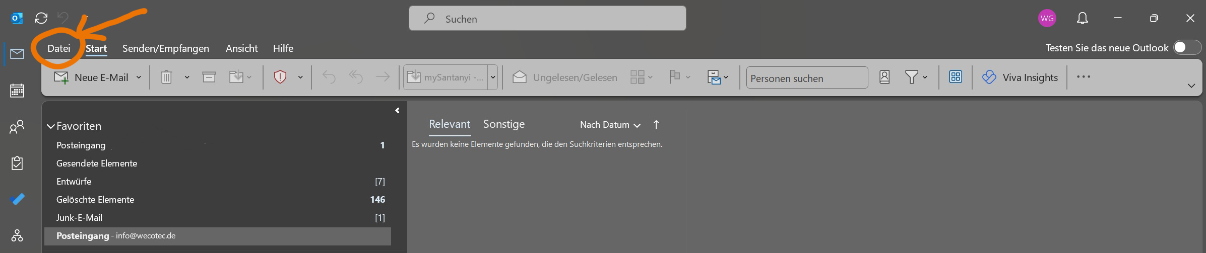 Outlook Step: Klick auf Datei