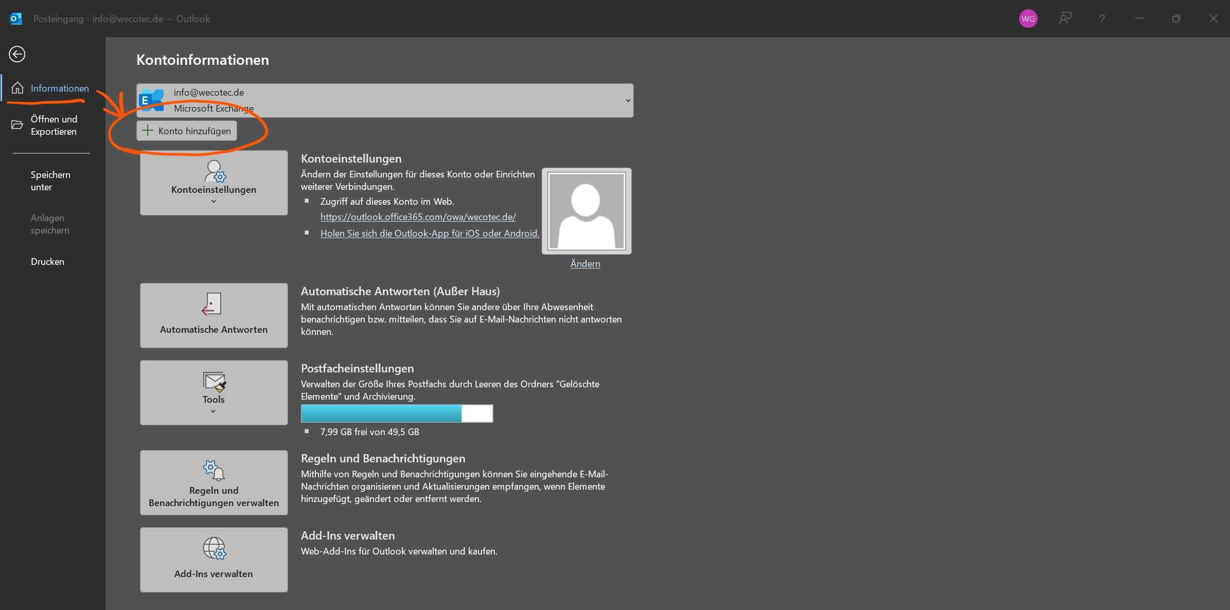 Outlook Step: Konto hinzufügen