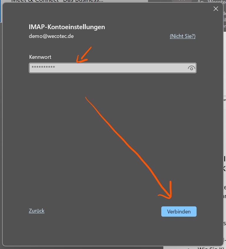 Outlook Step: Kennwort eintragen