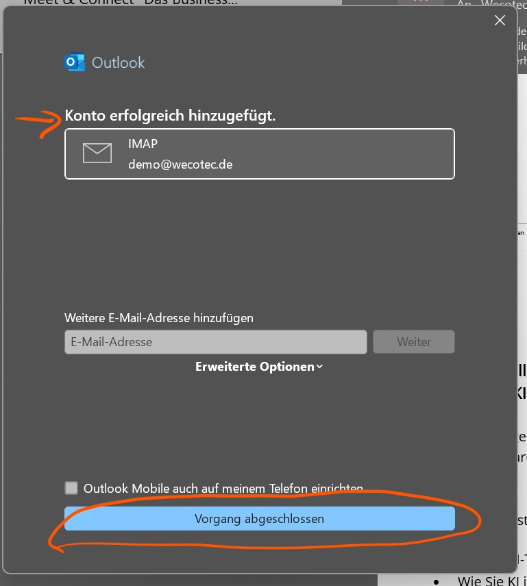 Outlook Step: Vorgang abschließen