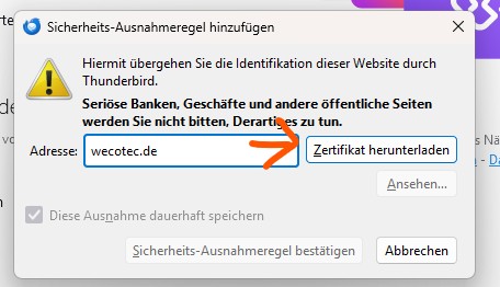 Thunderbird Step: Zertifikat herunterladen