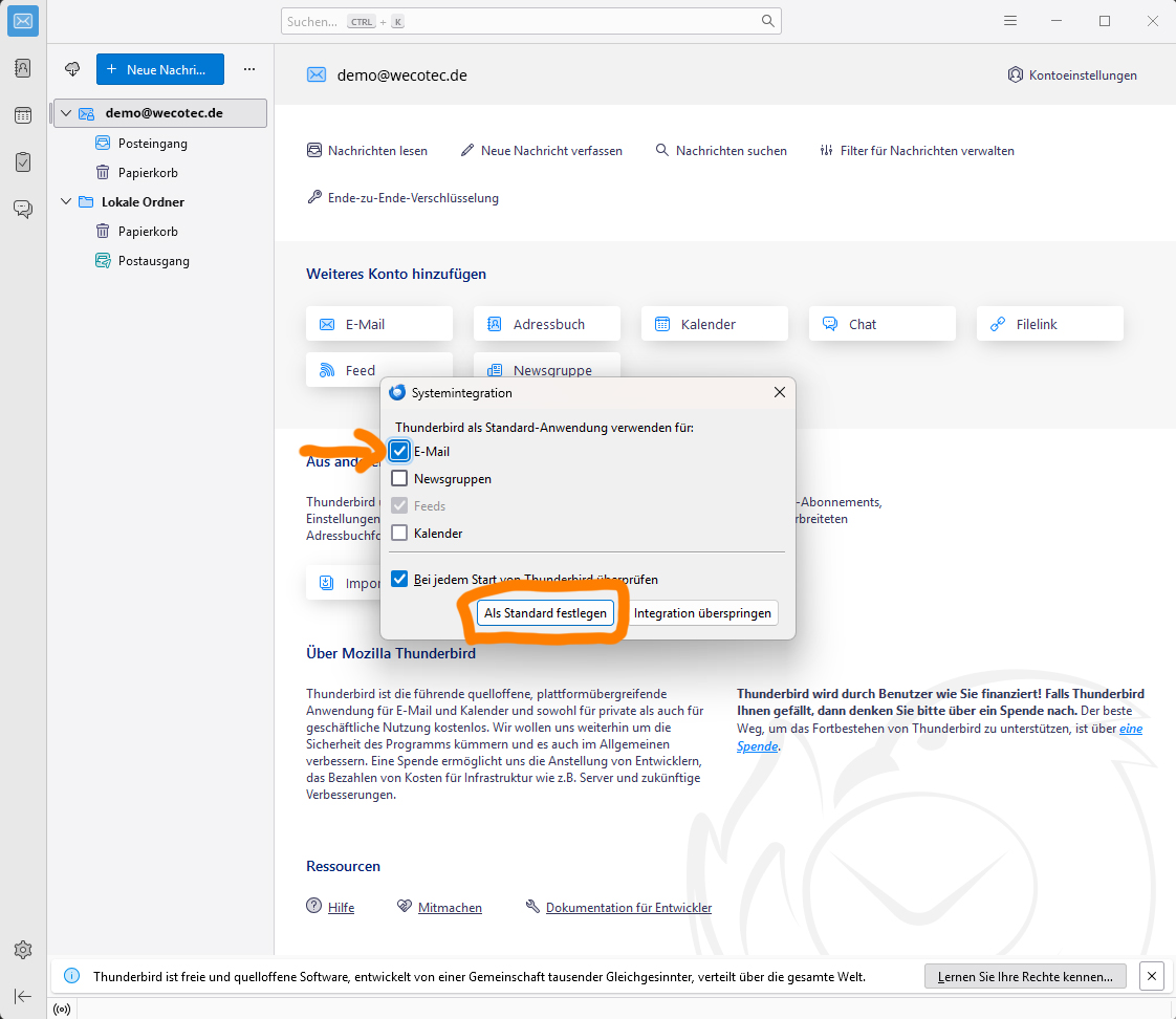 Thunderbird Step: Als Standard festlegen